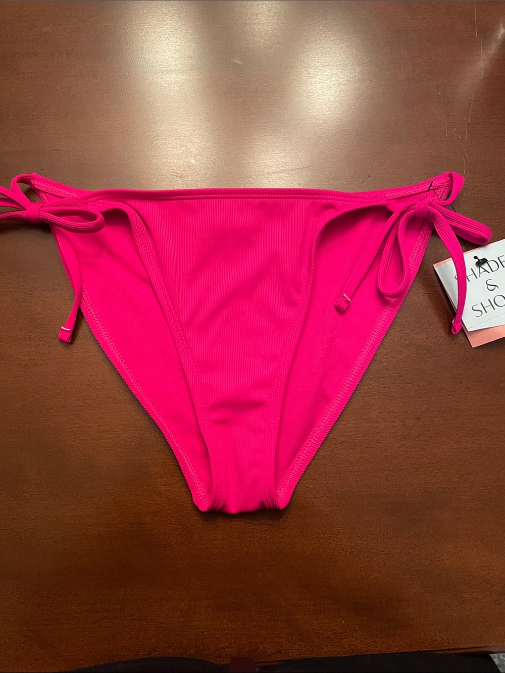 Shade & Shore Pink Ribbed Tie-Side Bikini Bottoms